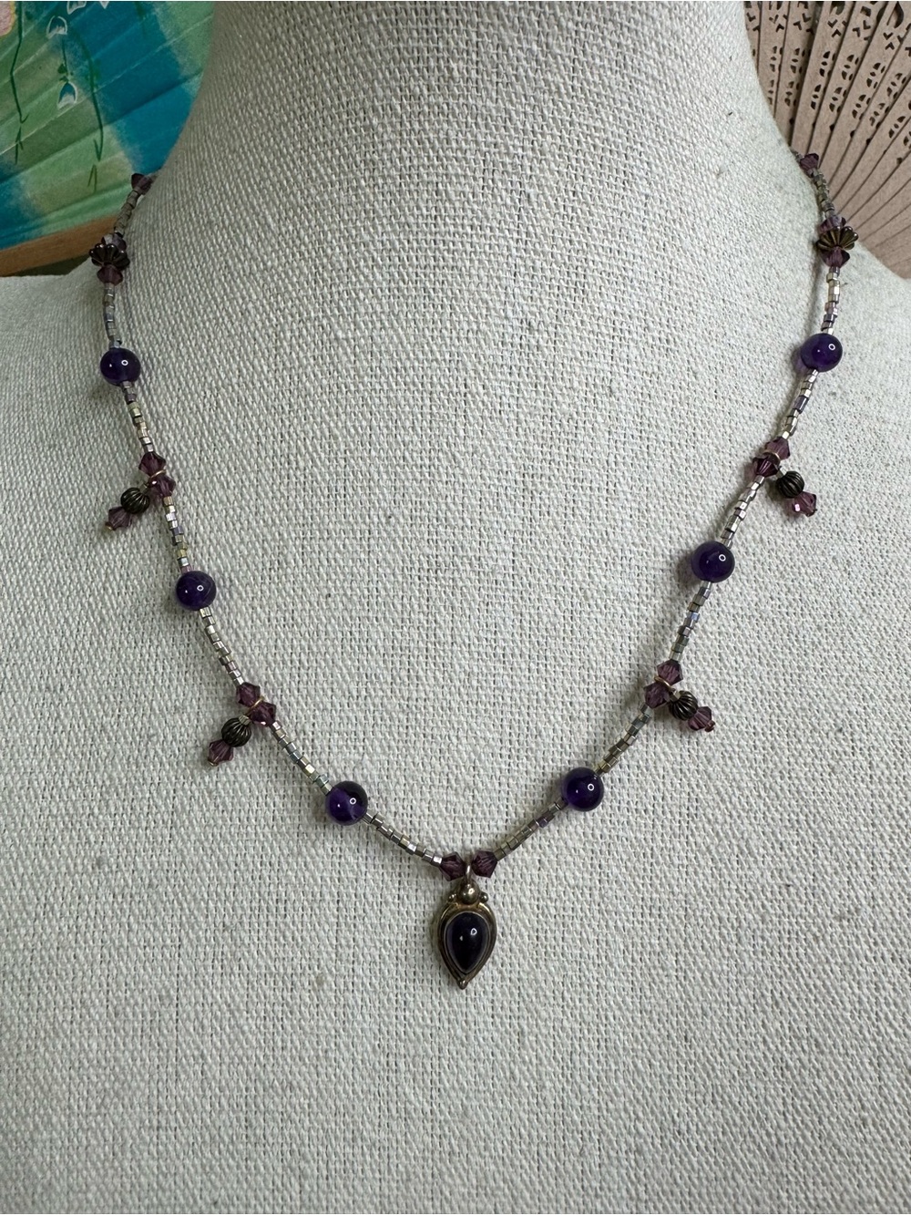 Amethyst Pendant Beaded Necklace - 14/20 GF Clasp